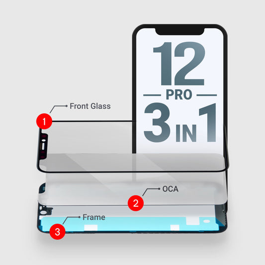 iPhone 12/12 Pro (3in1) Glass + OCA + Frame With Adhesive Pre-Installed