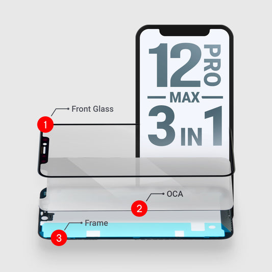 iPhone 12 Pro Max (3in1) Glass + OCA + Frame With Adhesive Pre-Installed
