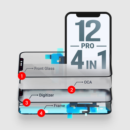 iPhone 12/12 Pro (4in1) Glass + OCA + Digitizer (NO IC) + Frame With Adhesive Pre-Installed