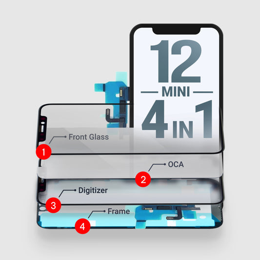iPhone 12 Mini (4in1) Glass + OCA + Digitizer + Frame With Adhesive Pre-Installed