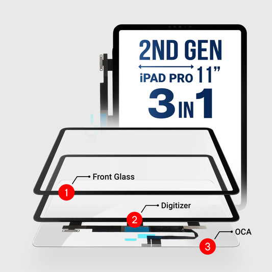 iPad Pro 11" 1st/2nd Generation (3in1) Glass + Digitizer with OCA Pre-Installed (Premium)