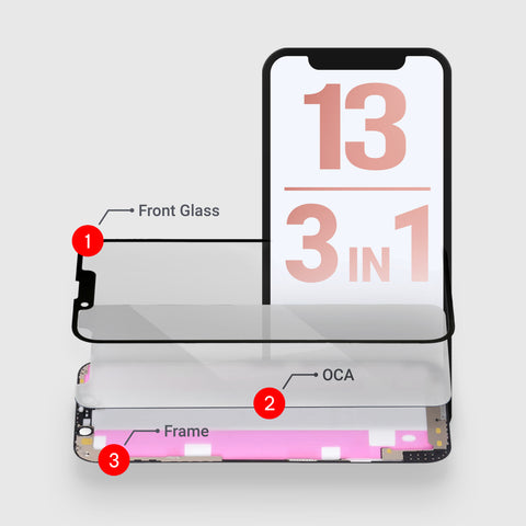 iPhone 13 Mini (3in1) Glass + OCA + Frame with Adhesive Pre-Installed