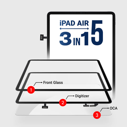 iPad 10.9"/Air 4/Air 5 (3in1) Glass + Digitizer with OCA Pre-Installed.