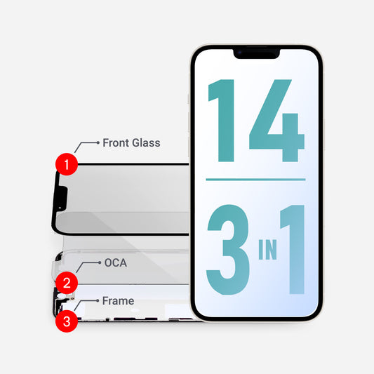 iPhone 14 (3in1) Glass + OCA + Frame with Adhesive Pre-Installed