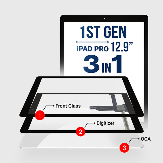 iPad Pro 12.9" 1st Generation (3in1) Glass + Digitizer With OCA Pre-Installed (Black)