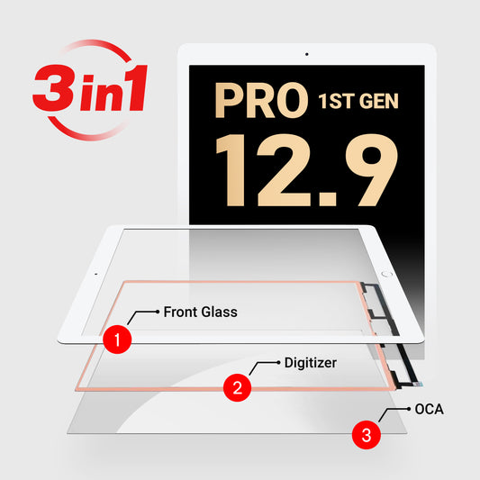 iPad Pro 12.9" 1st Generation (3in1) Glass + Digitizer With OCA Pre-Installed (White) (Premium)