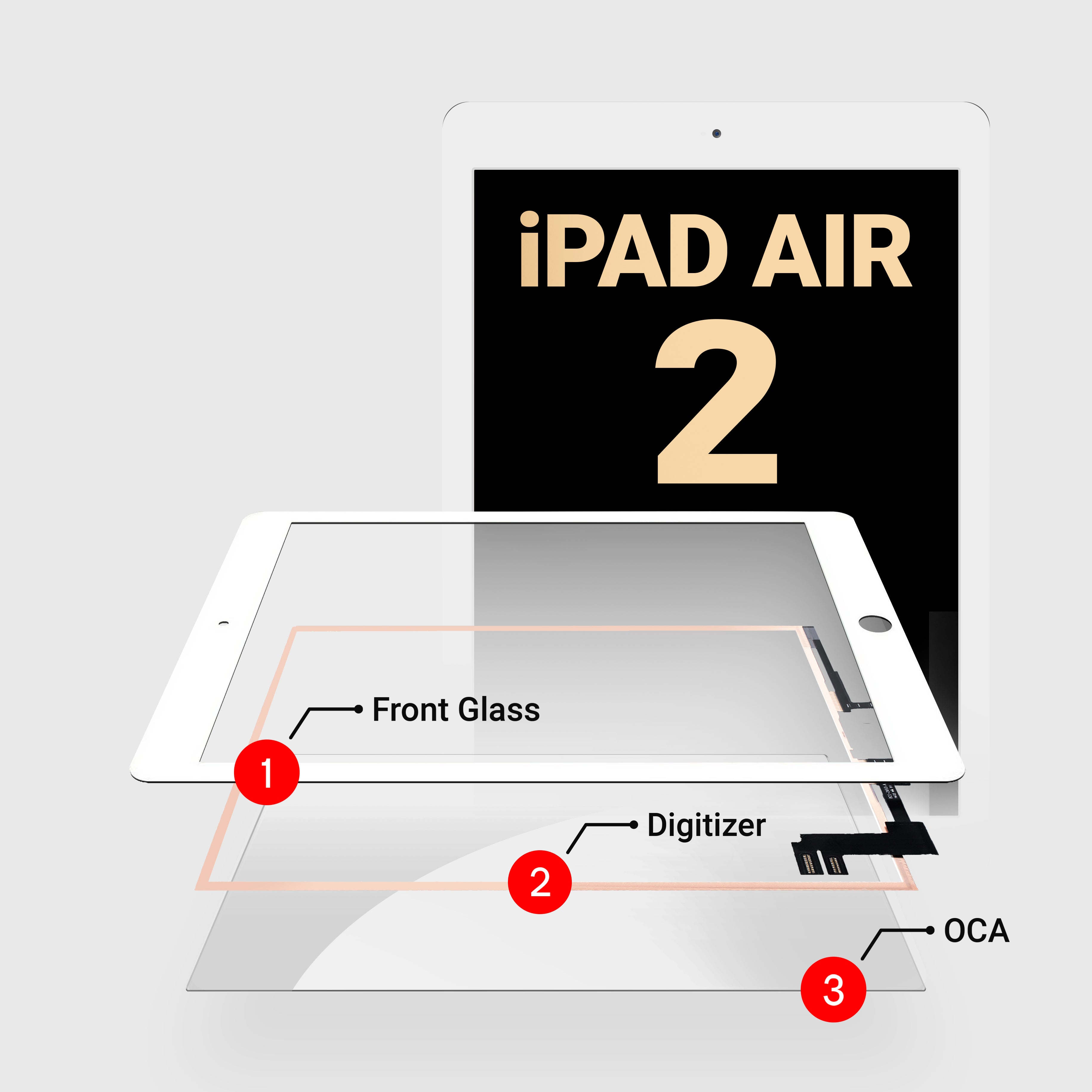 Glass Digitize iPad Air 2 (3in1) Glass + Digitizer With OCA Pre-Installed (White ...