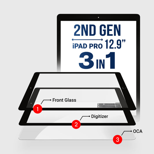 iPad Pro 12.9" 2nd Generation (3in1) Glass + Digitizer With OCA Pre-Installed (Black) (Premium)
