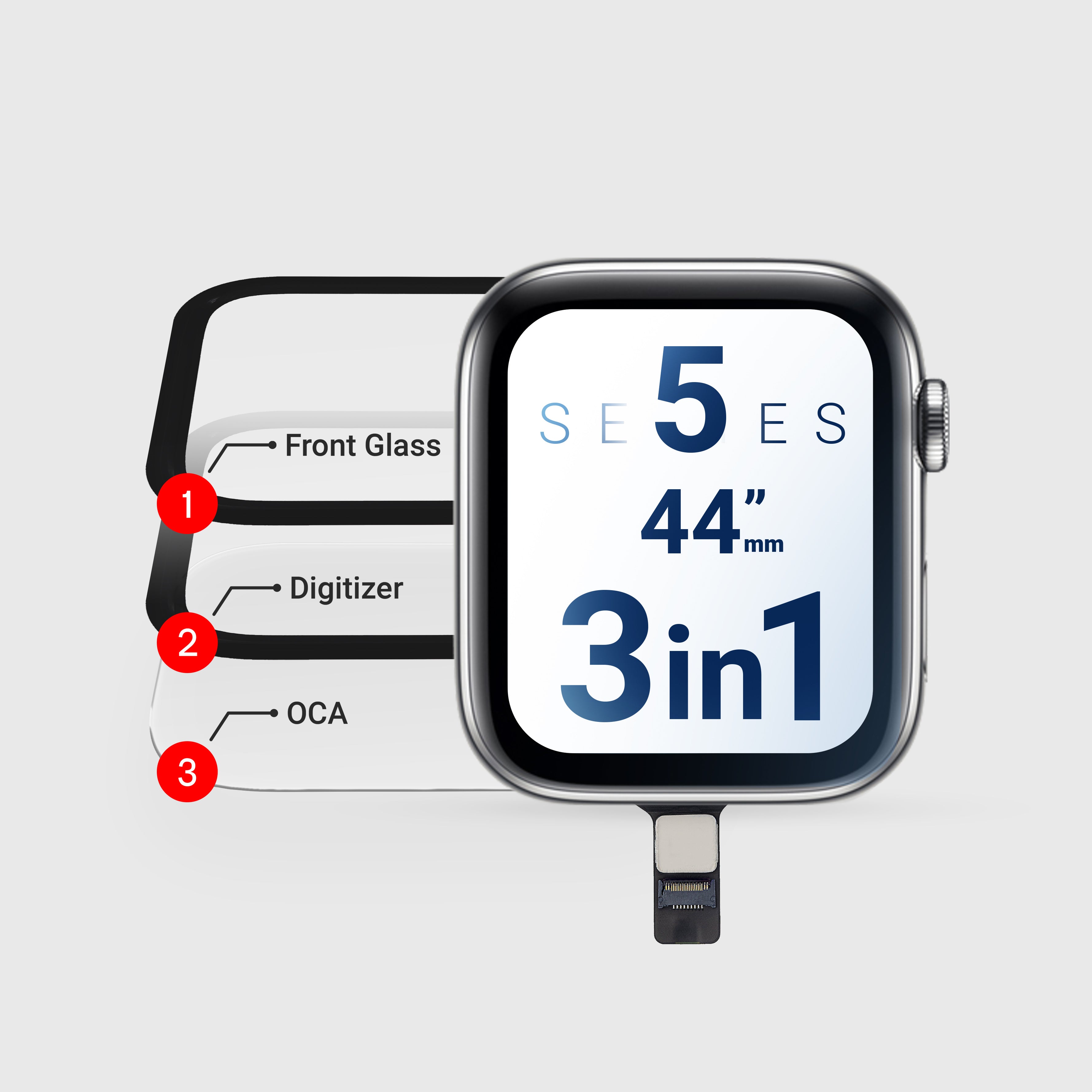 Glass Digitize Apple Watch Series 5/SE1/SE2 (3in1) Glass + Digitizer with OCA Pre-Ins ...