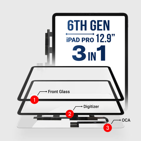 iPad Pro 12.9" 5th / 6th Generation (3in1) Glass + Digitizer with OCA Pre-Installed