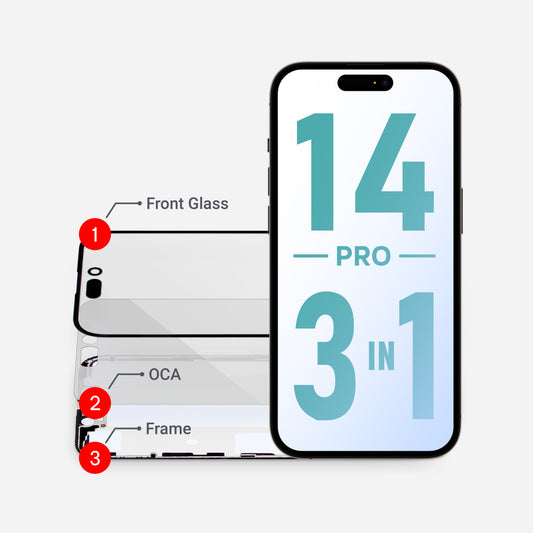 iPhone 14 Pro (3in1) Glass + OCA + Frame with Adhesive Pre-Installed