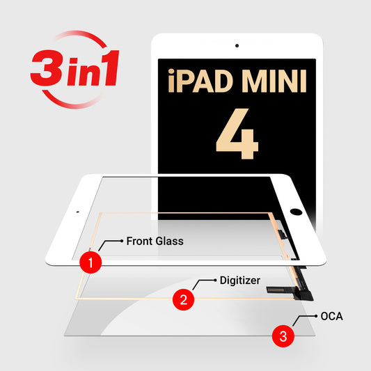 iPad Mini 4 (3in1) Glass + Digitizer with OCA Pre-Installed (White)