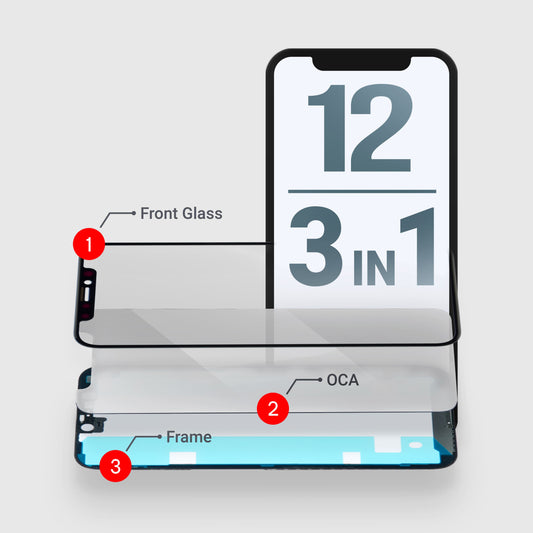 iPhone 12/12 Pro (3in1) Glass + OCA + Frame With Adhesive Pre-Installed