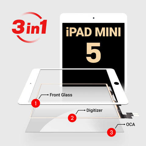 iPad Mini 5 (3in1) Glass + Digitizer With OCA Pre-Installed (White)
