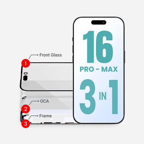 IPhone 16 Pro Max (3in1) Glass + OCA + Frame With Adhesive Pre-Installed