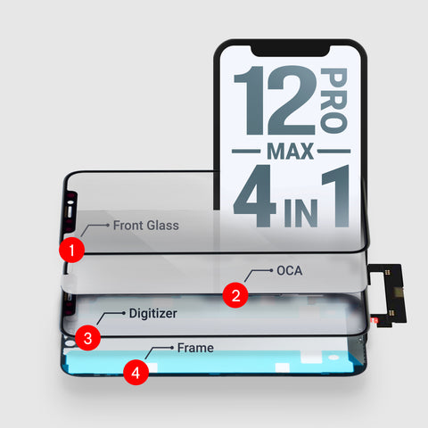 iPhone 12 Pro Max (4in1) Glass + OCA + Digitizer (NO IC) Frame With Adhesive Pre-Installed