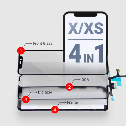 iPhone XS (4in1)  (Glass + OCA + Digitizer + OCA + Ear Mesh) Original Flex