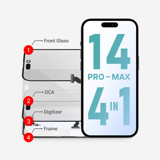 iPhone 14 Pro Max (4in1) Glass + OCA + Digitizer (NO IC) + Frame With Adhesive Pre-Installed