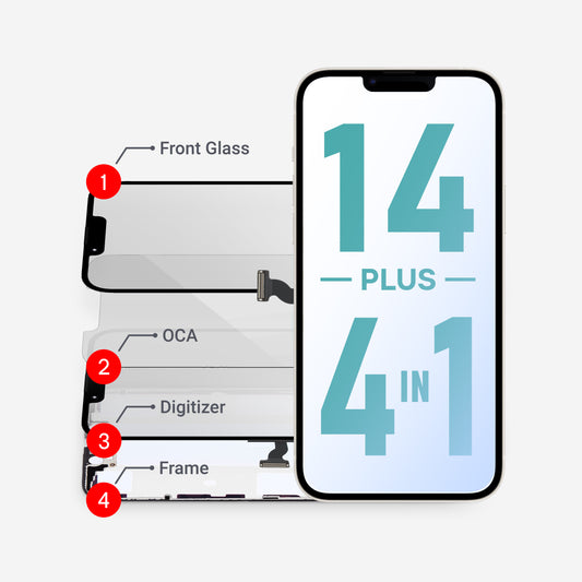 iPhone 14 Plus (4in1) Glass + OCA + Digitizer (NO IC) + Frame With Adhesive Pre-Installed