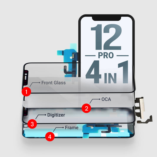 iPhone 12/12 Pro (4in1) Glass + OCA + Digitizer + Frame With Adhesive Pre-Installed