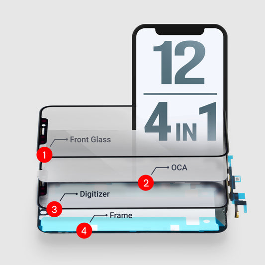 iPhone 12/12 Pro (4in1) Glass + OCA + Digitizer (NO IC) + Frame With Adhesive Pre-Installed