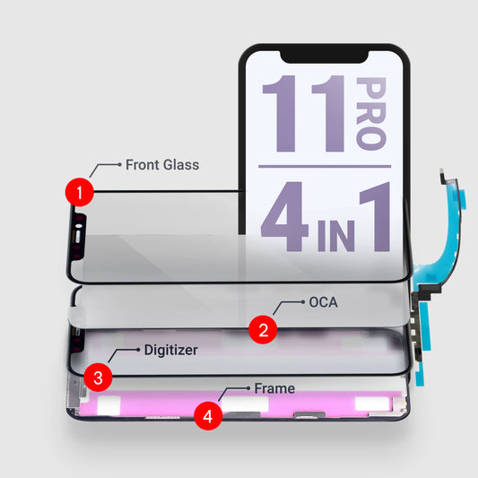 iPhone 11 Pro (4in1) Glass + OCA + Digitizer + Frame with Adhesive Pre-Installed