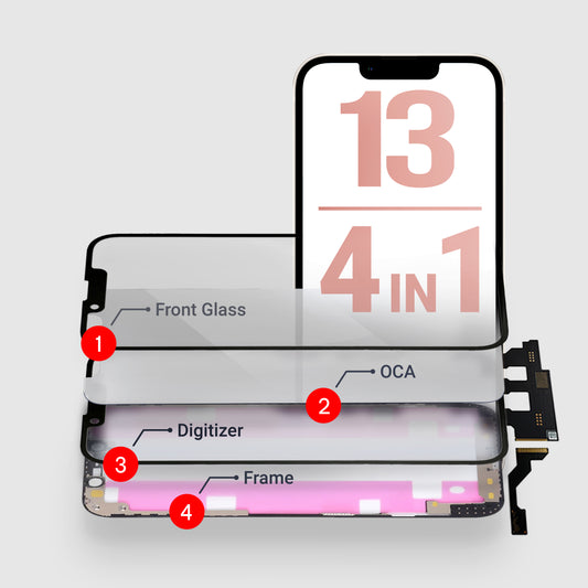 iPhone 13 (4in1) Glass + OCA + Digitizer (NO IC) + Frame With Adhesive Pre-Installed